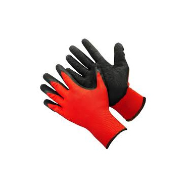 Перчатки нейлоновые с нитриловым покрытием ладони, красный/черный