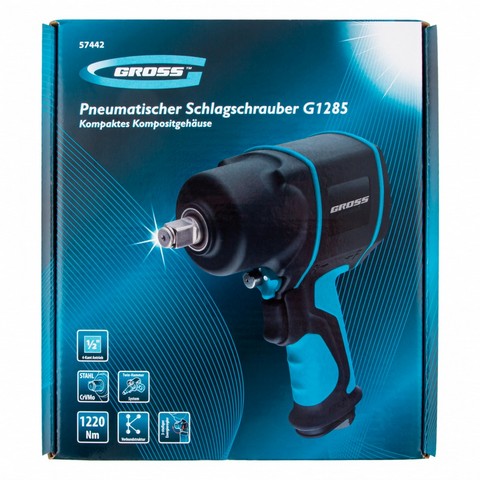 Гайковерт пневматический ударный G1285, 1/2, Twin Hammer, 1220Нм, 6500 об/мин, композитный Gross. Фото 4