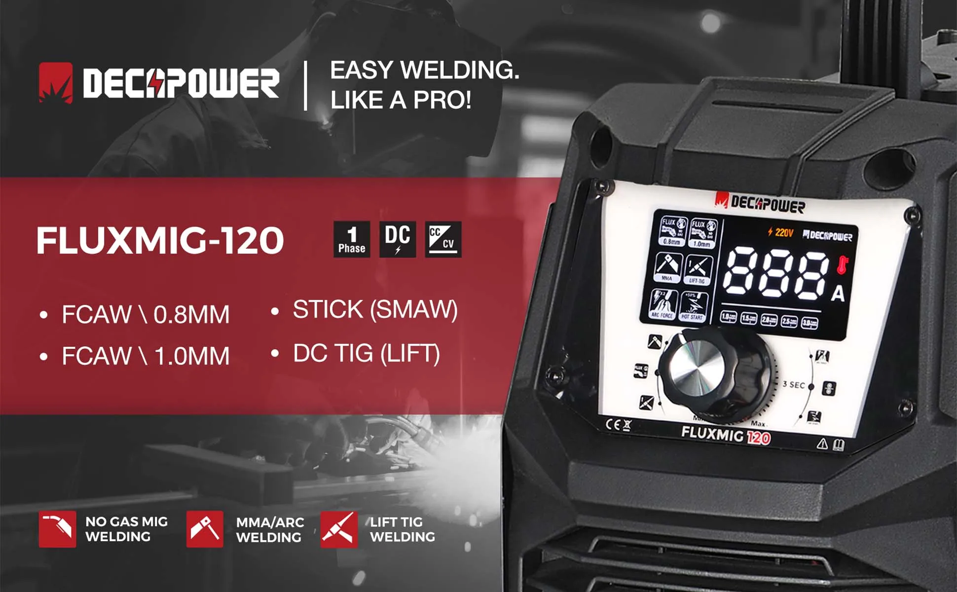 Сварочный полуавтомат DECAPOWER FLUXMIG 120. Фото 3
